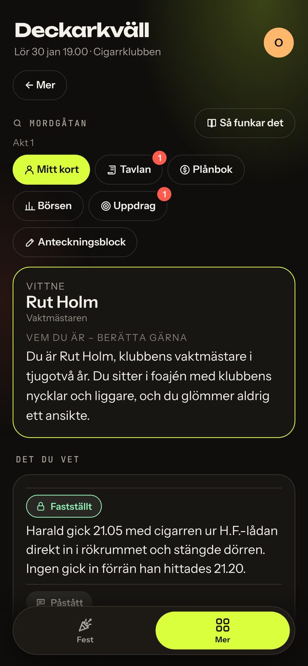 Hemligt rollkort i Fest INC:s mordgåta