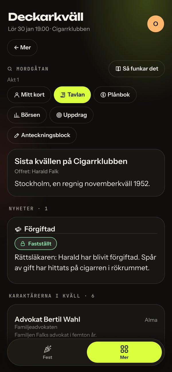 Tavlan med nyheter och fastställda ledtrådar